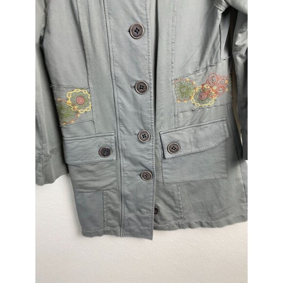 Acacia Embroidered Olive Green Womens Jacket size Small Gray Button Up Boho Arts - Picture 5 of 14